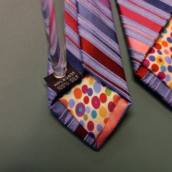 City of London Silk Blue with Pink and Purple stripe Tie - Picture 5 of 6